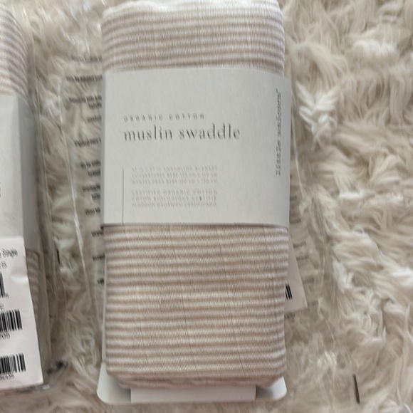 2 Little Unicorn organic. Striped Beige Muslin Swaddles new in plastic FREE SHIP - Picture 2 of 3